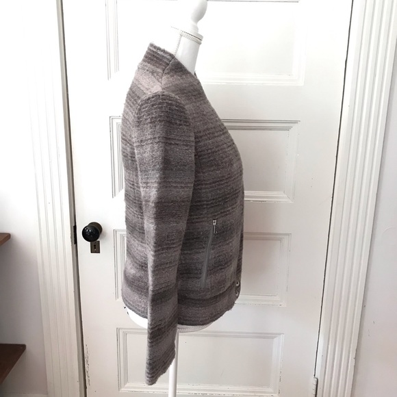 Joie Kawenza Brown Striped Moto Jacket Wool Blend Full Zip - Picture 6 of 6